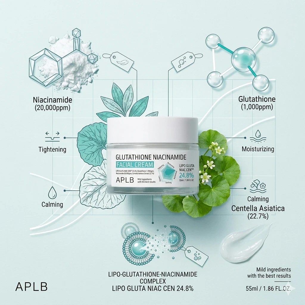 APLB Glutathione Niacinamide Facial Cream 55ml brightening Korean skincare cream jar